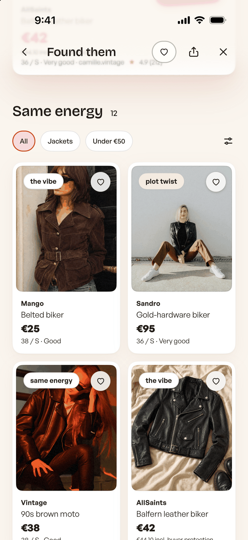 Results scrolled to the same energy lane: similar jackets from other labels with their own quieter labels